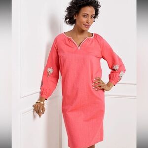 Talbots Coral Dress with Embroidered Details
